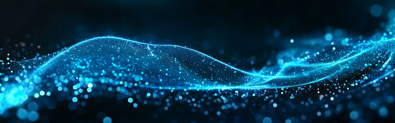 Abstract big data and cybersecurity glowing light background. Neural networks and artificial intelligence. Information waves and global database. Abstract technological illustration.