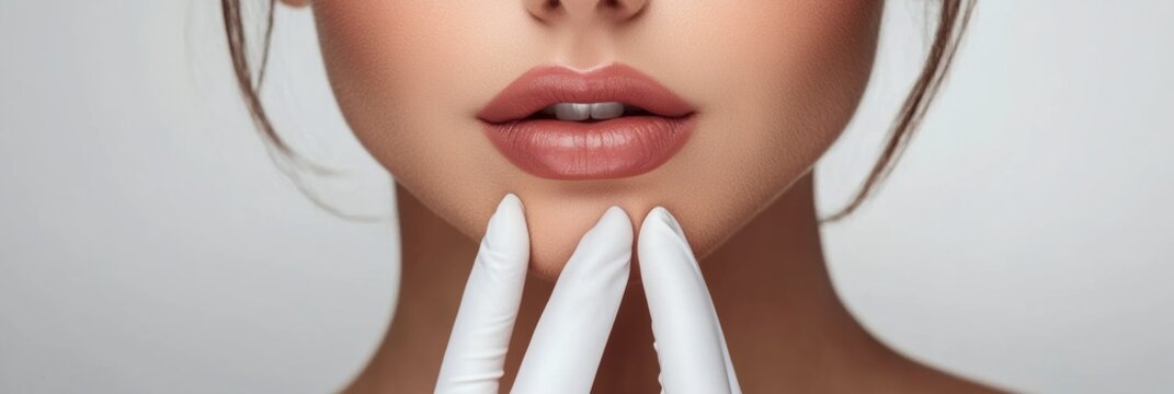 A beautiful woman is receiving a hyaluronic acid injection for lip enhancement and skin rejuvenation in a clinical environment. Generative AI