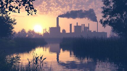 Factory Silhouette at Sunset