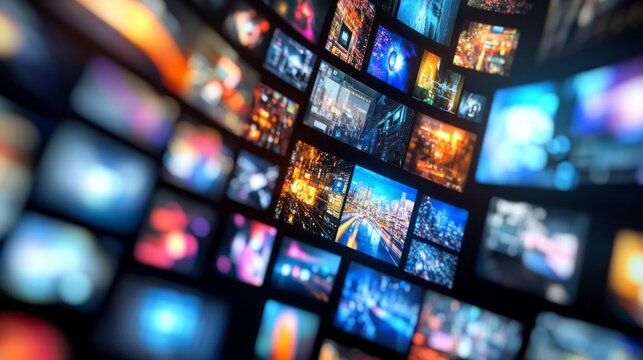 A large screen with many different images on it