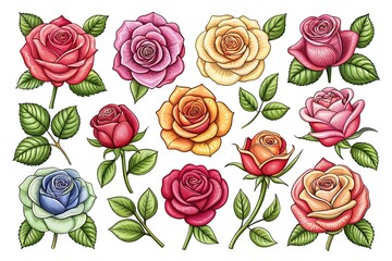 Rose Vector Illustrations. Elegant Floral Rose Set. Romantic Vector Art Roses. 