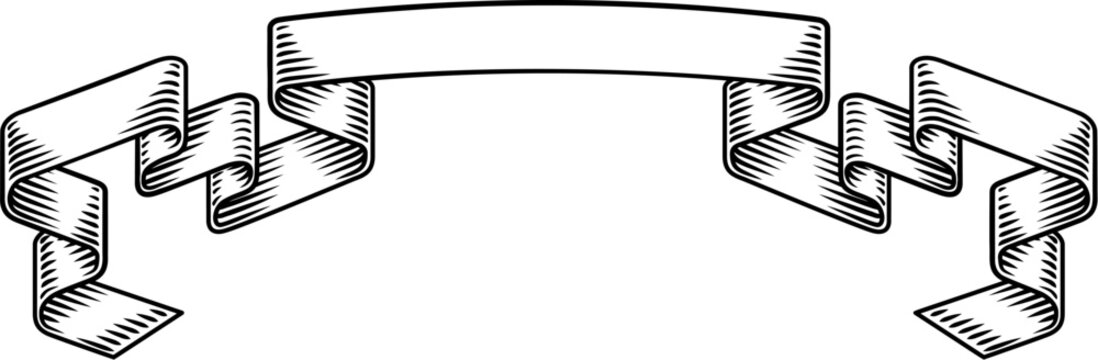 A ribbon scroll parchment banner in a vintage woodcut etching style