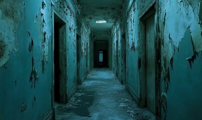 Dark hallway in an abandoned building.