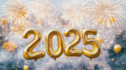 2025 new year celebration with fireworks exploding in background