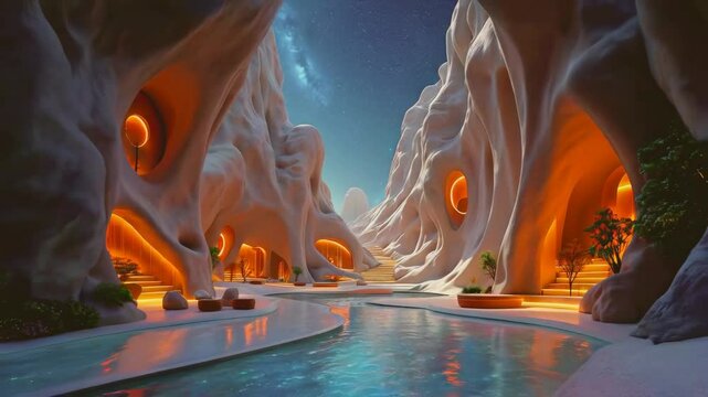 "Impossible retail space floating in cosmic void, flagship store design defying physics, luxury brand aesthetic, abstract geometry meets practical retail, architectural concept art, golden ratio compo