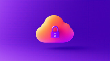 Abstract illustration of cloud security services, stylized cloud icon integrated with a secure padlock symbol, representing data protection and cybersecurity in cloud computing environments 