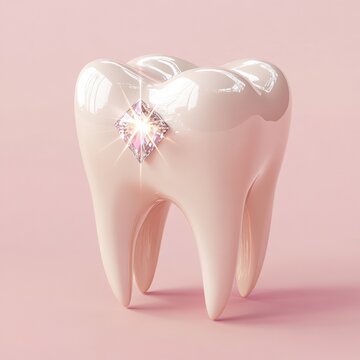 A sparkling tooth design with gem embellishment on a soft pink background for dental art