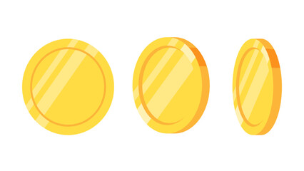 Set of rotating gold coins isolated on a white background