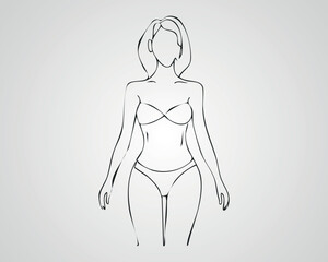 Fototapeta premium Minimalist Female Fashion Model Outline Illustration. One line art woman illustration
