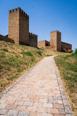 The Walls and towers at Cerco de Artajona, 12th century, medieval fortress over village of...