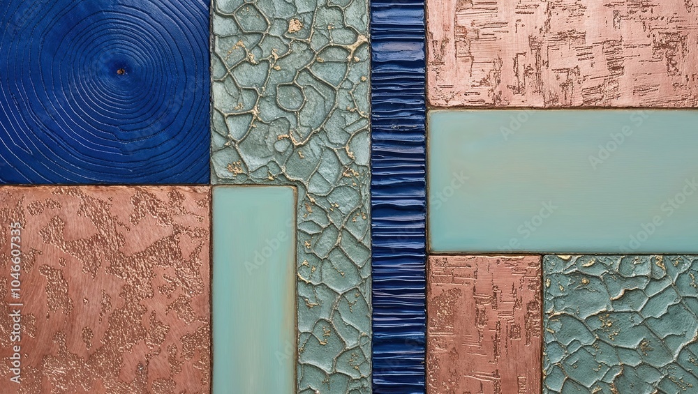 Sticker Geometric Textured Wall Panel in Blue, Green, and Copper Tones