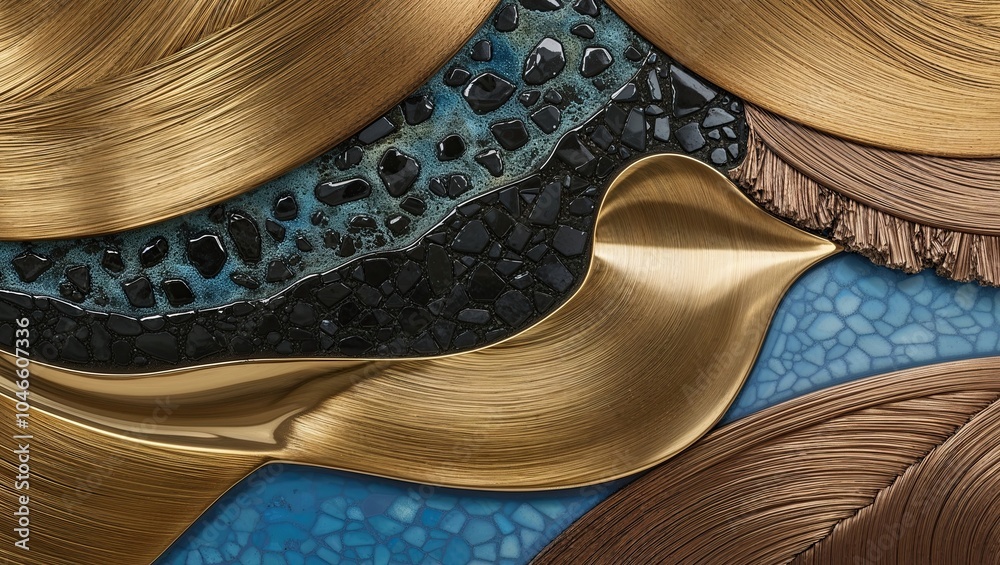 Wall mural Abstract Gold, Blue, and Black Mosaic Art