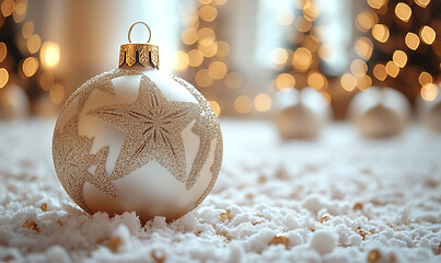 Christmas background indoors, simple design, festive mood, close-up, light beige colour.