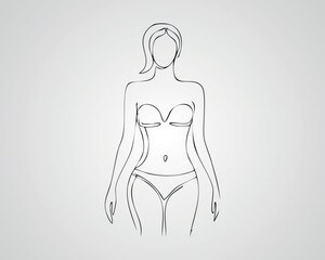 Minimalist Female Fashion Model Outline Illustration. One line art woman illustration