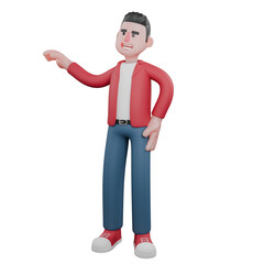 3D Singing Character Design. A male singer is standing with his right hand waving to the right and his left hand on his waist.Cartoon Vocalist