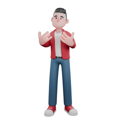 3D Vocal Star in Cartoon Style. A male singer is standing with his palms in front of his chest as if praying. Music Character