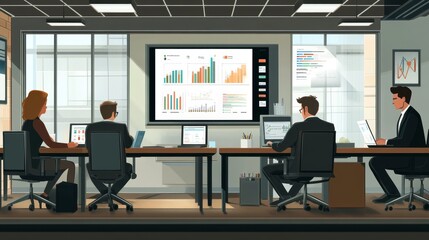 Modern office scene with team of ecommerce consultants brainstorming