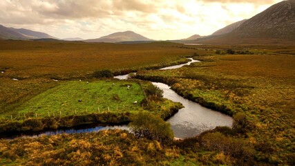Connemara National Park in Ireland aerial view - A breathtaking and stunning mountain landscape...