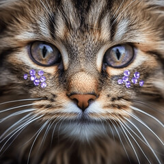 close up forest norwegian cat face with gems