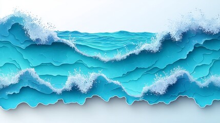 An artistic representation of ocean waves with vibrant turquoise hues and frothy white crests, evoking tranquility.