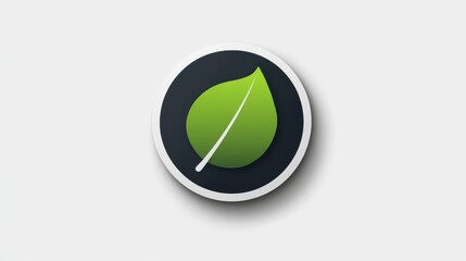 Obraz premium Stylized green leaf logo on a sleek circular background, symbolizing nature and sustainability.