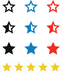 Obraz premium Star vector isolated icon. Stars collection. Golden, red and blue shape isolated on white background. Vector half, full stroke rating. Modern logo concept idea
