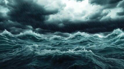 Dramatic ocean waves during a storm with dark clouds overhead.