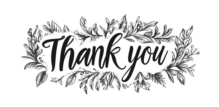 Cute Handwritten "Thank You" in Cursive Vector Art, Simple Design on White Background, Elegant Font Style