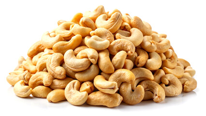 Fototapeta premium Healthy cashew nuts in a large pile, isolated on plain white background, vibrant and textured