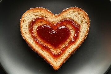 Toast with Heart Shaped Jam Closeup From Above with generative ai