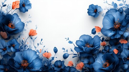 A stunning arrangement of blue flowers with orange accents, creating a vibrant yet calming floral design.