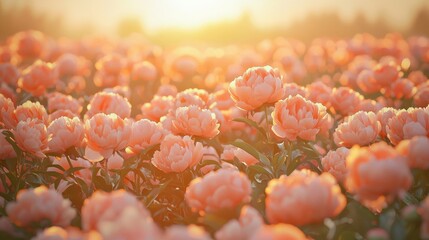 Sunset Peony Field   A Lush Vibrant Floral Landscape Bathed in Warm Glowing Light