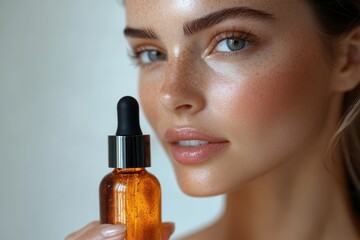 Fototapeta premium A woman gently applying serum to her neck. Generative AI