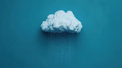 Fototapeta premium Fluffy white cloud with raindrops against a teal background.