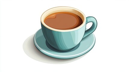 Fototapeta premium A stylish teal coffee cup filled with rich brown coffee on a matching saucer, creating a modern and inviting look.