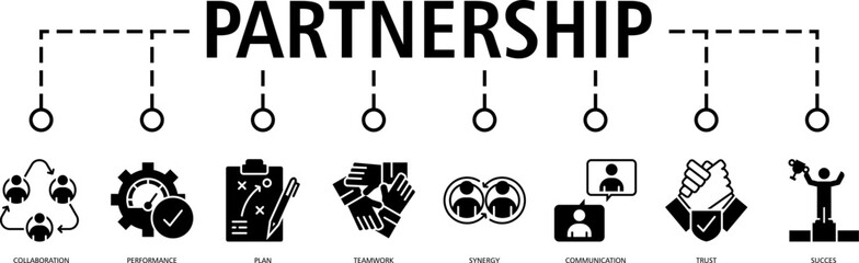 Partnership banner web icon vector illustration concept with icon of (collaboration,performance,plan,teamwork,synergy,communication,trust,succes)