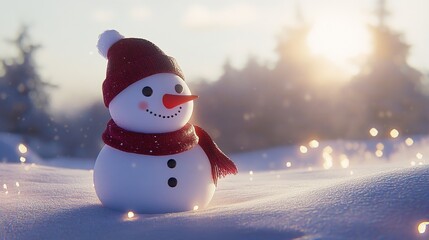 Fototapeta premium Festive Snowman Wearing a Christmas Hat and Scarf, Radiating Holiday Cheer in a Winter Wonderland Setting