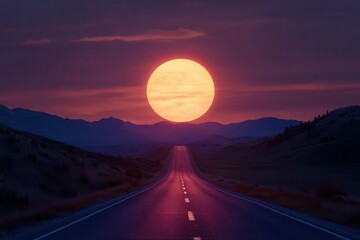 Majestic sunset over a serene highway a journey through nature's beauty