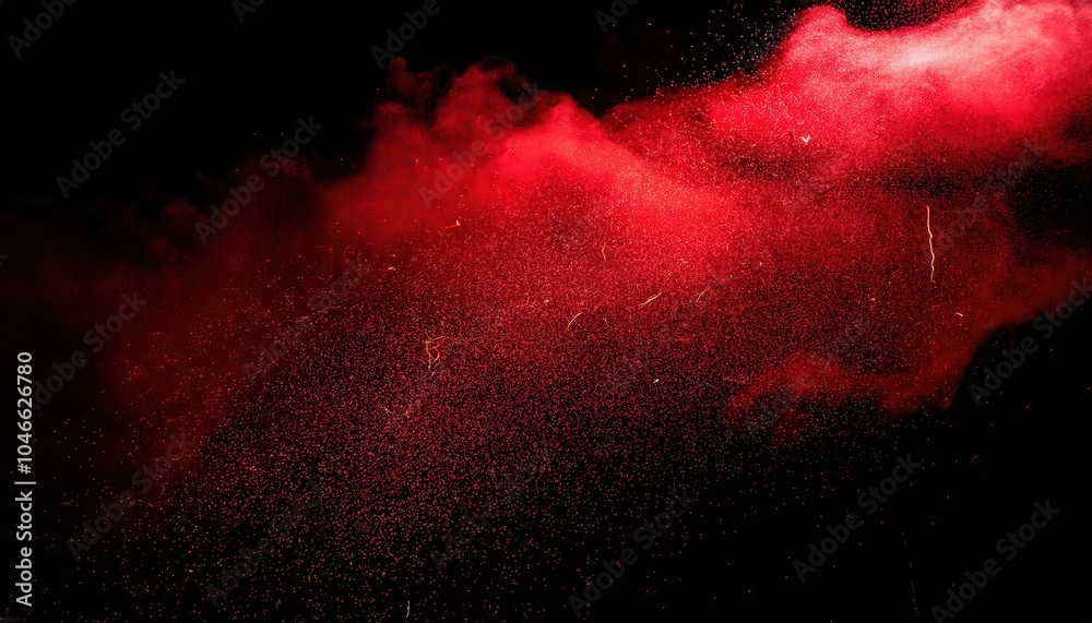Poster Dynamic Burst of Red Energy Particles Dust Ethereal Light. Cosmic Explosion Background for Sci-Fi Posters, Fantasy Artwork, and High Energy Visuals. Perfect for Abstract and Futuristic Concepts