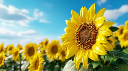 Obraz premium Bright Sunflower Against Blue Sky in Field
