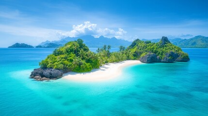 Naklejka premium Tropical paradise with crystal-clear waters and lush greenery