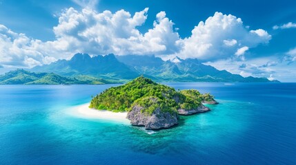 Fototapeta premium Serene tropical island surrounded by crystal-clear waters