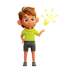 3D Illustration Boy Student Think of Ideas