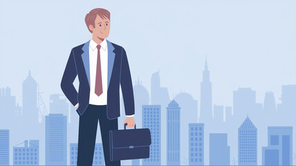 Fototapeta premium Businessman Confidently Stands in Urban Skyline
