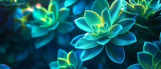 Fototapeta premium Vibrant Blue Succulent Plant Closeup with Green Accents Perfect for Natural Background or Texture, Vibrant Blue Succulent Plant Closeup with Green Accents Perfect