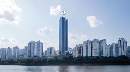 Obraz premium Location Icon Marking the Skyscraper Site – Modern, Urban Navigation Symbol