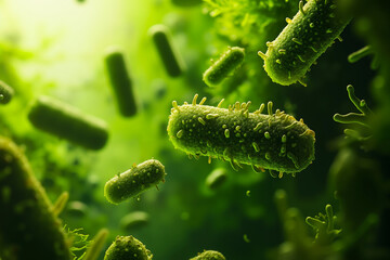 Fototapeta premium A group of green bacteria floating in the air
