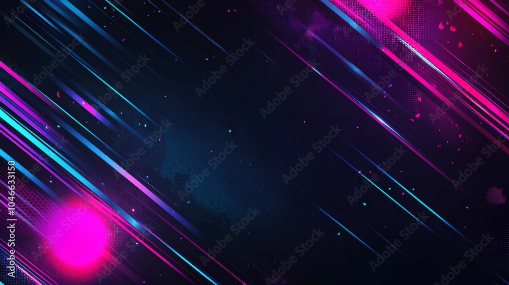 Poster abstract background with diagonal colorful neon light trails and pink glow, creating a dynamic and f