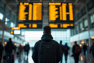 man looking at flight schedule