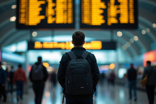 man looking at flight schedule